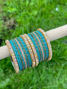 Sky Blue colour bangles with shiny golden kangan’s ( set of both hands )