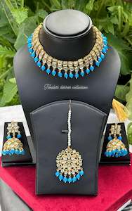 Sky blue or light blue choker / necklace set in Kundan