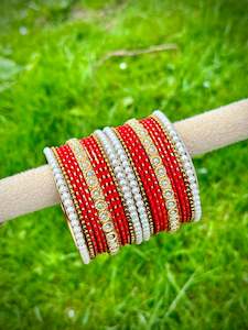 Red Pearl loaded bangles set ( both hands )