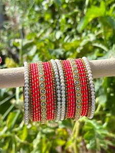 Carrot Red Pearl loaded bangles set ( both hands )