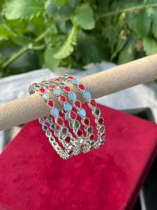 Red mirror Kangan / bangles in silver ( set of 4 )