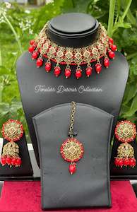 Red choker / necklace set with Jhumki in polki 👌
