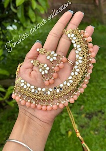 C Peach Colour Jewellery Options: Peach necklace set with earrings