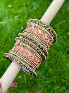 Peach colour Rajwadi Style Meenakari bangles set ( set of Both hands )