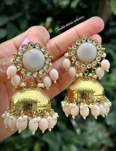Peach kundan Jhumka earrings on sold copper base ( high quality )