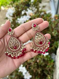 Hot dark pink earrings in Polki - J31