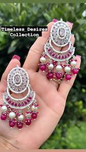 Pink earrings in silver with polki