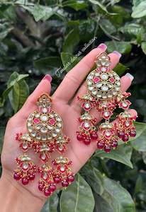 Hot Pink magenta drop earrings in Kundan