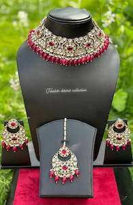 C Hot Pink Colour Jewellery Options: Hot pink ( Dark pink ) necklace / choker set in kundan