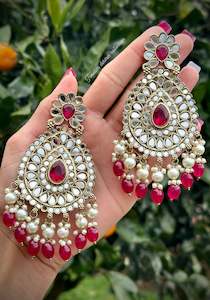 Hot pink earrings in sheesha Mirror