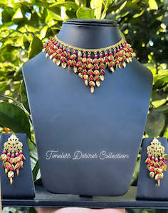 Hot Pink Pipal Patti Necklace set in Traditional Jewellery