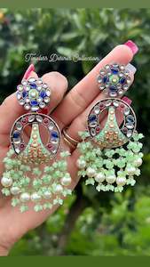 Mint Green Colour Jewellery Options: Mint green/blue colour earrings in german silver