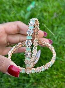Mint Green Colour Jewellery Options: Mint green American diamond kangan / bangles