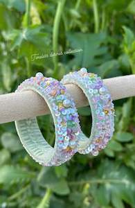 Mint Green Colour Jewellery Options: Multi coloured handmade soft kangan bangles