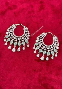 Mint Green Colour Jewellery Options: Mint American diamond earrings , Hoops ( waliya )