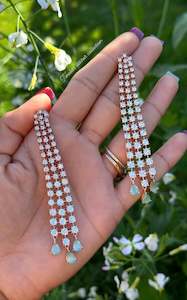 Mint Green Colour Jewellery Options: Mint geeen hanging  American diamond earrings