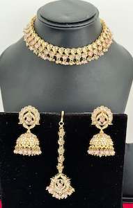 C Baby Pink Colour Jewellery Options: Baby pink necklace set with earrings, Code: E14