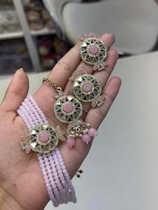 C Baby Pink Colour Jewellery Options: Mirror choker set N-1