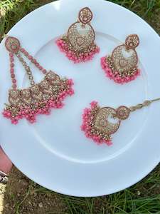 C Baby Pink Colour Jewellery Options: Baby pink earrings with tikka and passa - J23