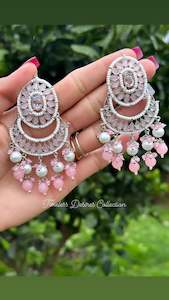 Baby pink earrings in silver with polki