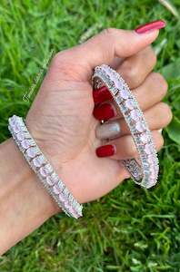 C Baby Pink Colour Jewellery Options: Baby pink American diamond kangan / bangles in silver