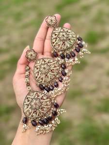 C Purple Colour Jewellery Options: Dark purple earrings with tikka - J21