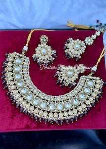 Wine or purple necklace / choker set in Kundan with antique polish ( high quality )