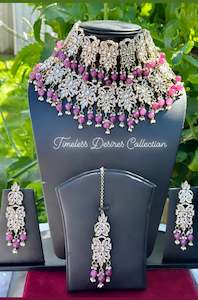 C Purple Colour Jewellery Options: Purple double layer choker / necklace set in Kundan