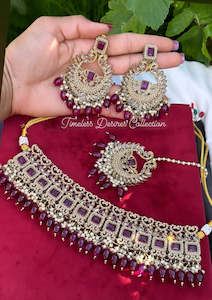 Purple choker / necklace set in reverse AD ( high quality polki )