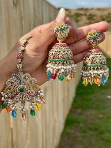 Multi earrings with tikka - J20