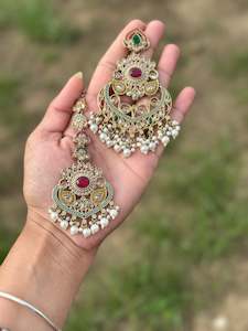 Multi colour earrings with tikka in polki J5