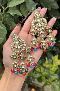 Multi coloured drops earrings in Kundan