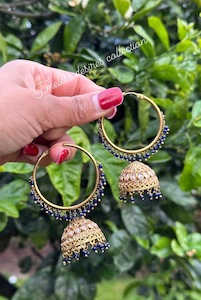 Blue Jhumka Waliya earrings in polki