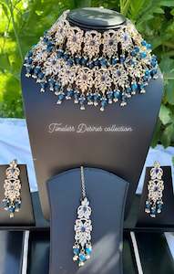 C Blue Colour Jewellery Options: Blue double layer necklace/choker set in kundan