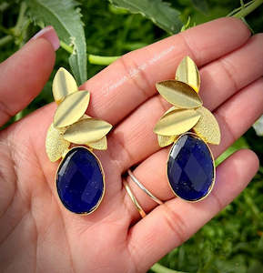 C Blue Colour Jewellery Options: Blue western style earrings in monalisa with gold plating