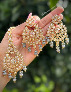 Grey earnings and tikka set in reverse AD ( high quality of Polki )