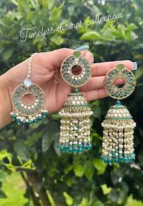 Peacock colour earrings with tikka