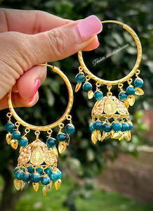 Peacock Jhumka waliya earrings with pipal Patti in Jadau