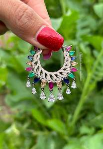 Multi colour American diamond earrings in victorian polish