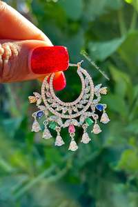 Waliya Collection: Multi  American diamond earrings in silver polish , Hoops ( waliya )