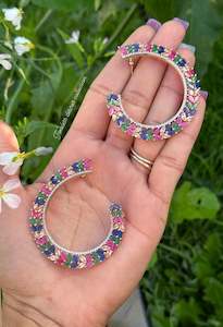 Waliya Collection: Multi colour American diamond earrings hoops ( waliya )
