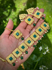 Clearance Sale: Gold Plated Punjabi Traditional Jewellery set in Green