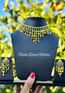 Parrot Green Pipal Patti Necklace set in Traditional Jewellery