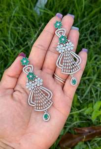 C Green Colour Jewellery Options: Green American diamond earrings in silver
