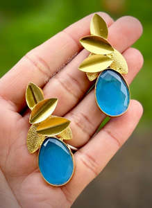 Sky blue western look earrings with gold plating