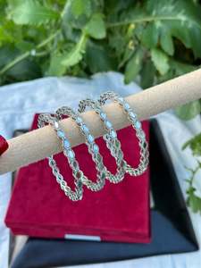 Silver Colour Jewellery Options: Mirror Kangan / bangles in silver ( set of 4 )