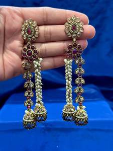 Earrings Collection: Earrings in polki, Colour: Purple, Code:102