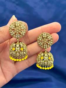 Earrings in polki, Colour: Yellow, Code: 095