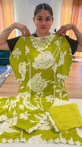 Bindis: Readymade 3 pieces plazo suit with double shade dupatta, Colour: parrot green, Code: 176