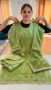 Partywear hand work suit (Colour: apple green), Code: 243